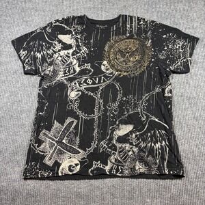 Xzavier Shirt Men's XXL Black Graphic Skull Cross All Over Print Y2K MMA Style